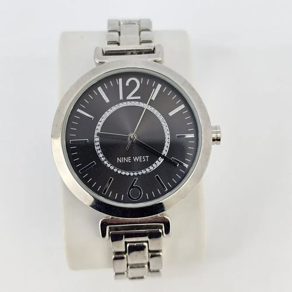 Nine West Women's‎ Watch 36MM Black Dial Gray Bracelet Band 6